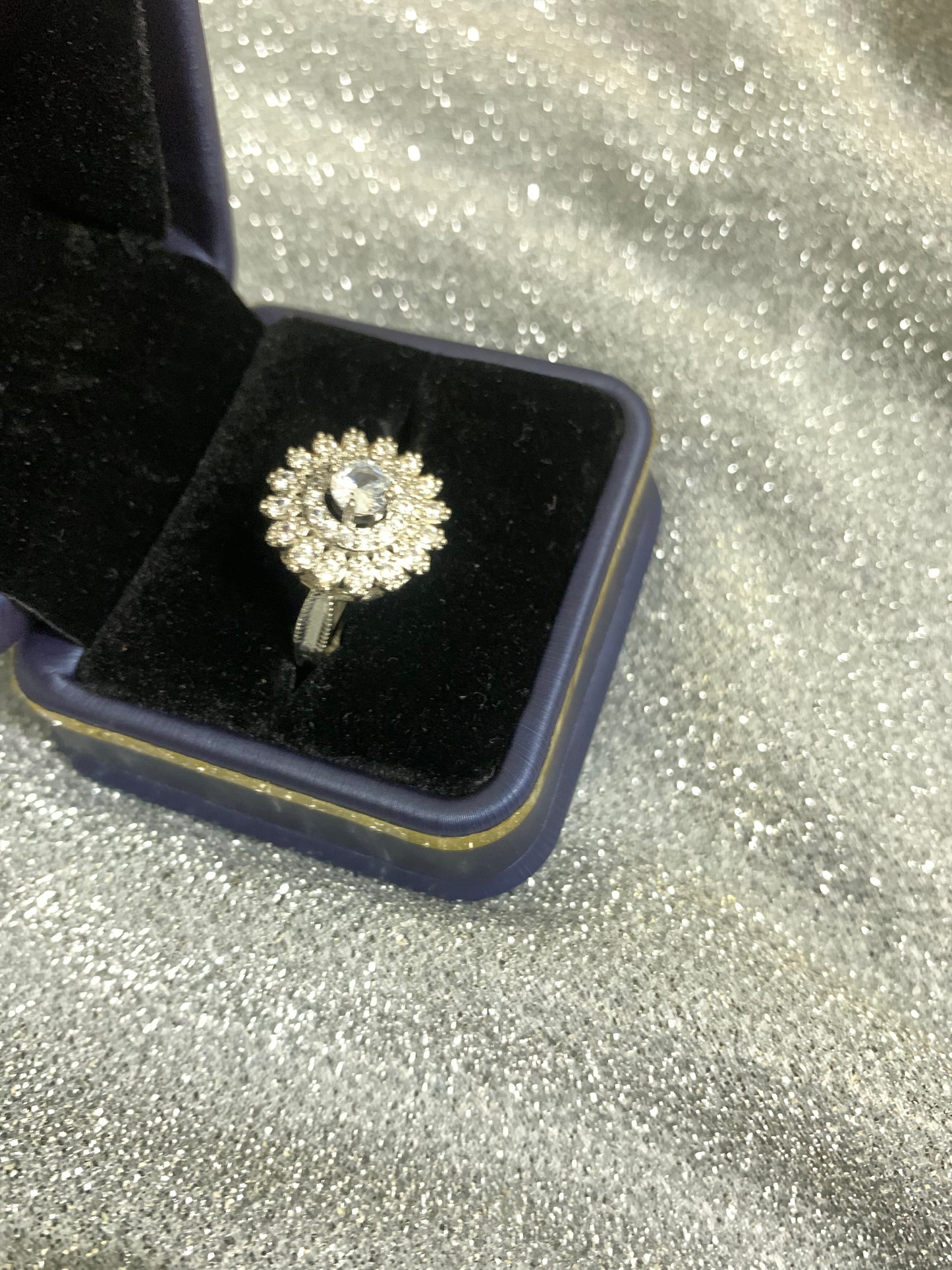 Silver Diamanté ring with silver band (centre piece diamond)