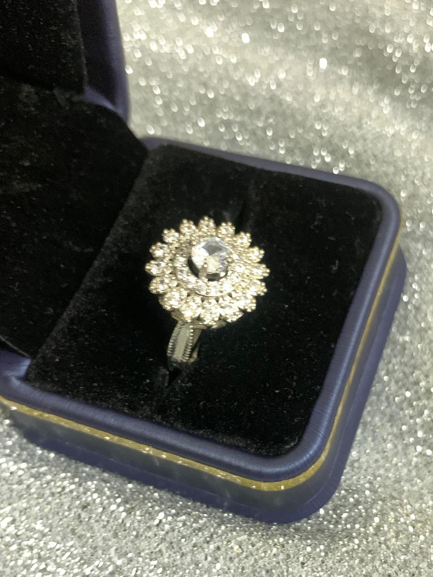 Silver Diamanté ring with silver band (centre piece diamond)